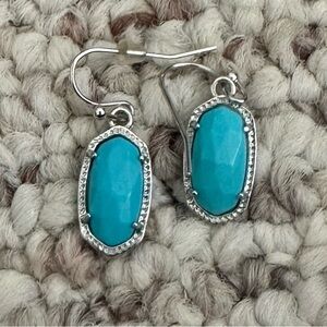 Kendra Scott Lee Turquoise Oval Drop Earrings set in Silver